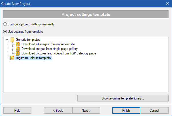 Select configuration template