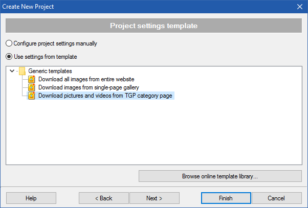 Select TGP downloader template